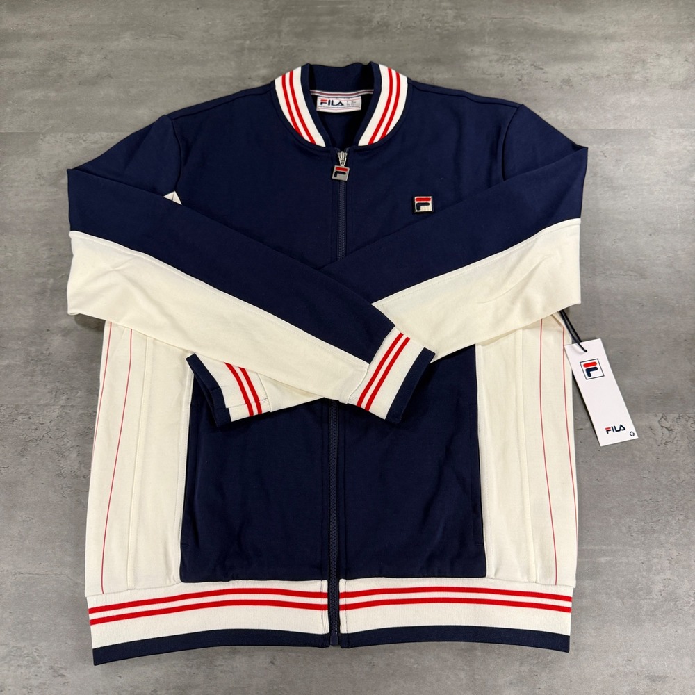 Fila Track Jacket Mens Large Settanta Baseball Cream Navy Red NEW Stripe